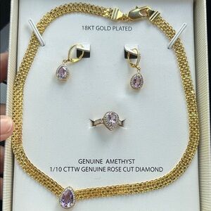 Victoria Townsend set 18KT Gold Plated Amethyst Jewelry Set ring size 7